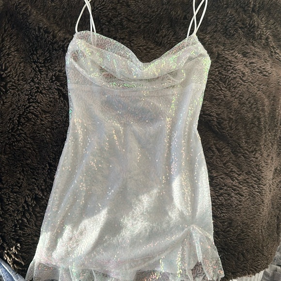 Lucy in the Sky Iridescent Sequin Cowl Neck Dress in White - Picture 3 of 4